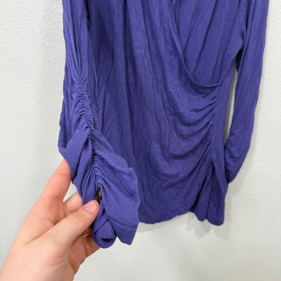 Soft Surroundings‎ Purple Ruched Drape Front Long Sleeve Top M Made in Turkey - Picture 2 of 10